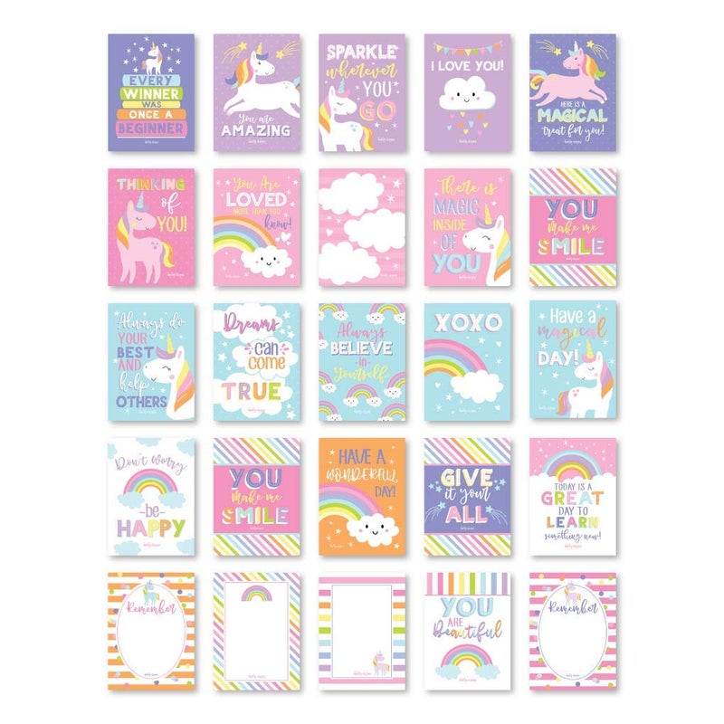 Hadley Designs Lunch Box Notes for Kids â€“ 25 Inspirational & Motivational Lunchbox Notes for Girls, Unicorn Lunch Box Cards with Positive Affirmations, Encouraging Messages for Kindergarten, Children & Teens - Image 1
